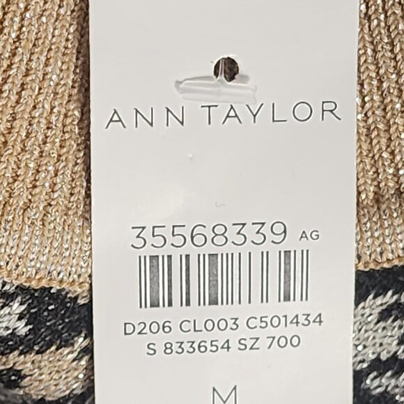 Ann Taylor Black Tan Metallic Houndstooth Mock Neck Cotton Poly Modal Sweater M - Picture 14 of 16